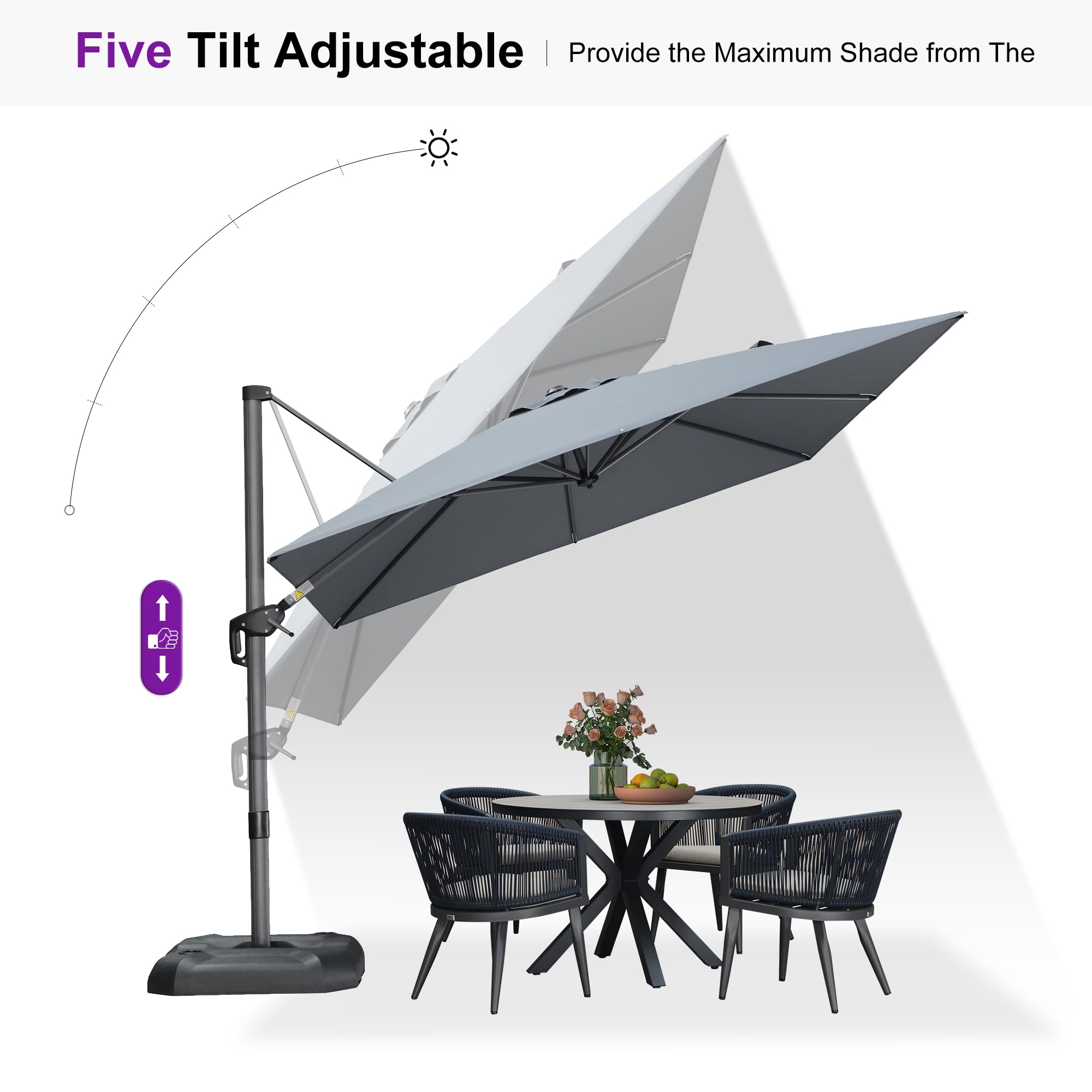 Five Tilt Adjustable  
Provide the Maximum Shade from The Sun