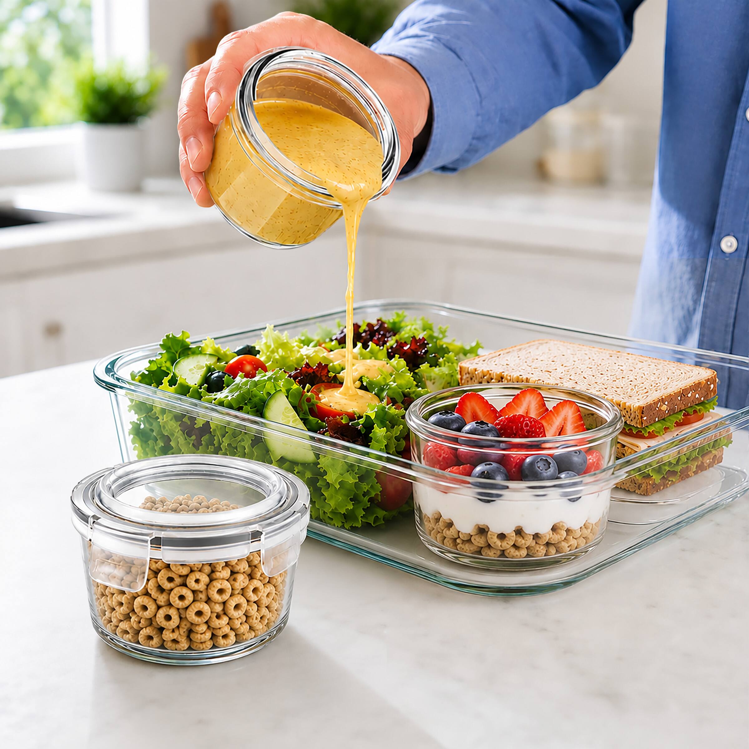 Alt View 3. Sorbus - 6-Pack 4.3oz/130ml Round Glass Meal Prep Containers with Lids - Clear.