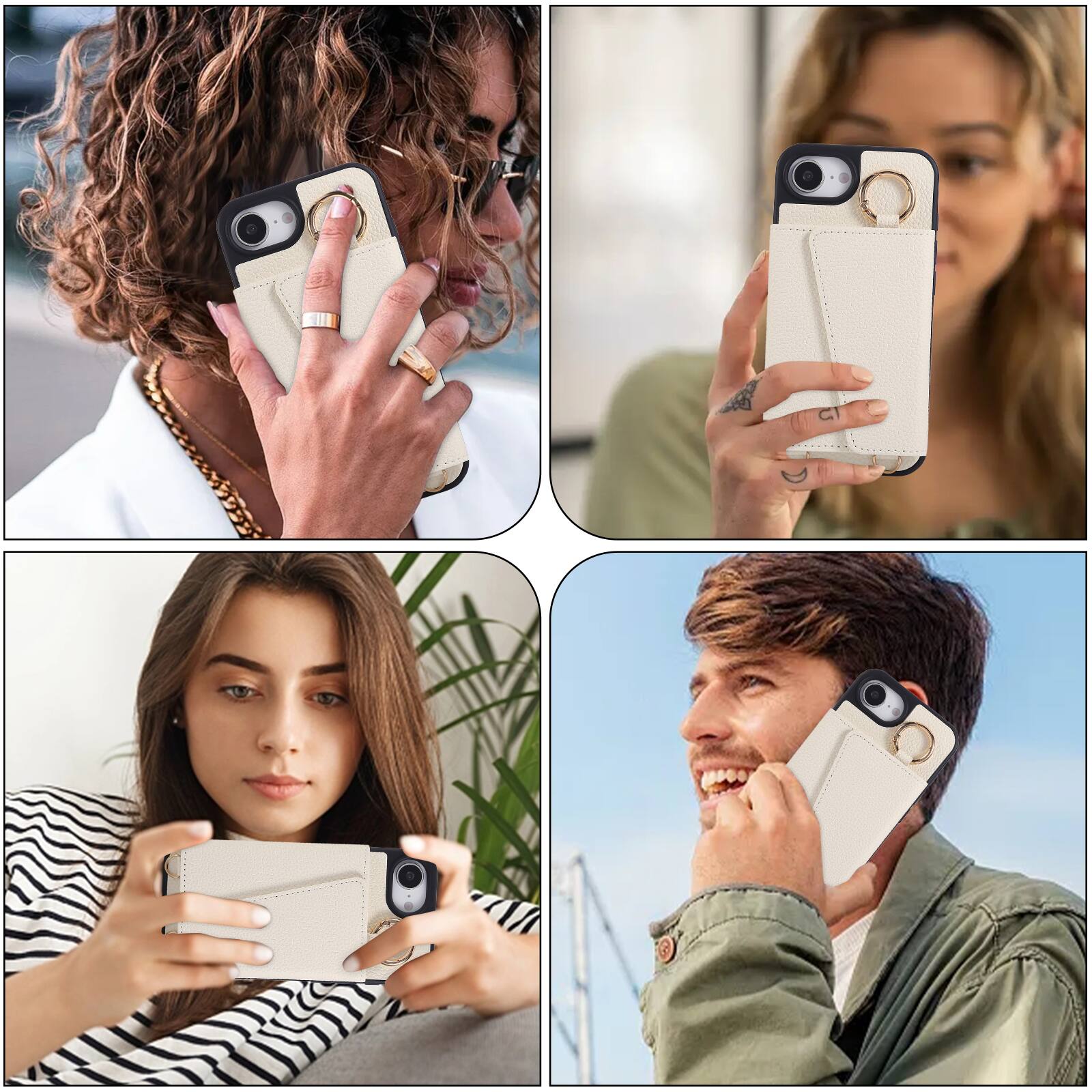 Alt View 4. Dteck - Crossbody Wallet Case for Apple iPhone 17e / 16e,with Makeup Mirror and Card Holder,Premium Faux Leather Texture Cover - White.