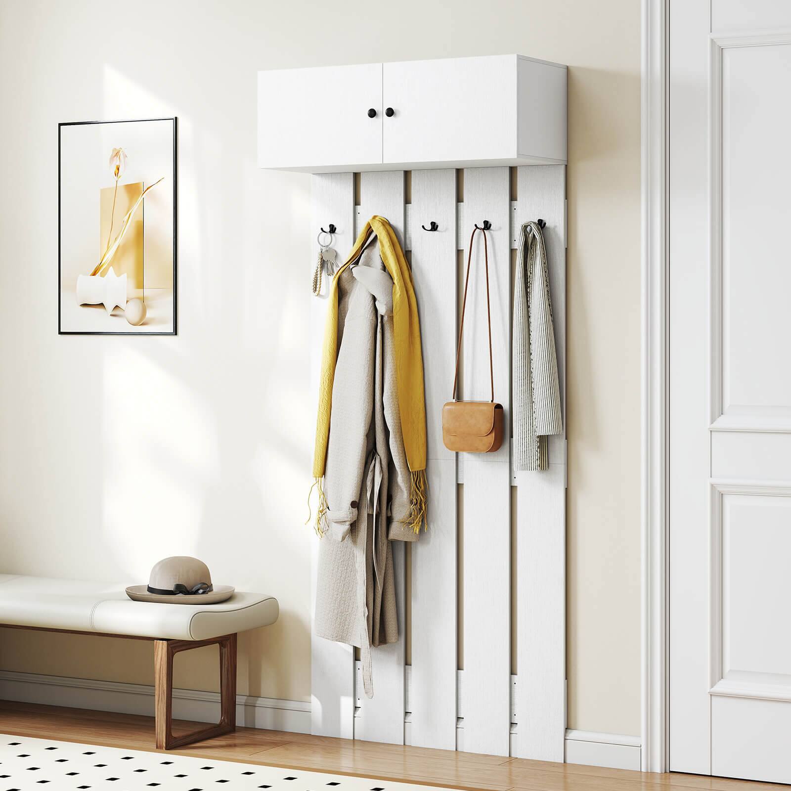 Alt View 3. Costway - Costway Wall Mounted Entryway Wall Coat Rack with 5 Double Hooks & 2-Door Cabinet Hallway - White.
