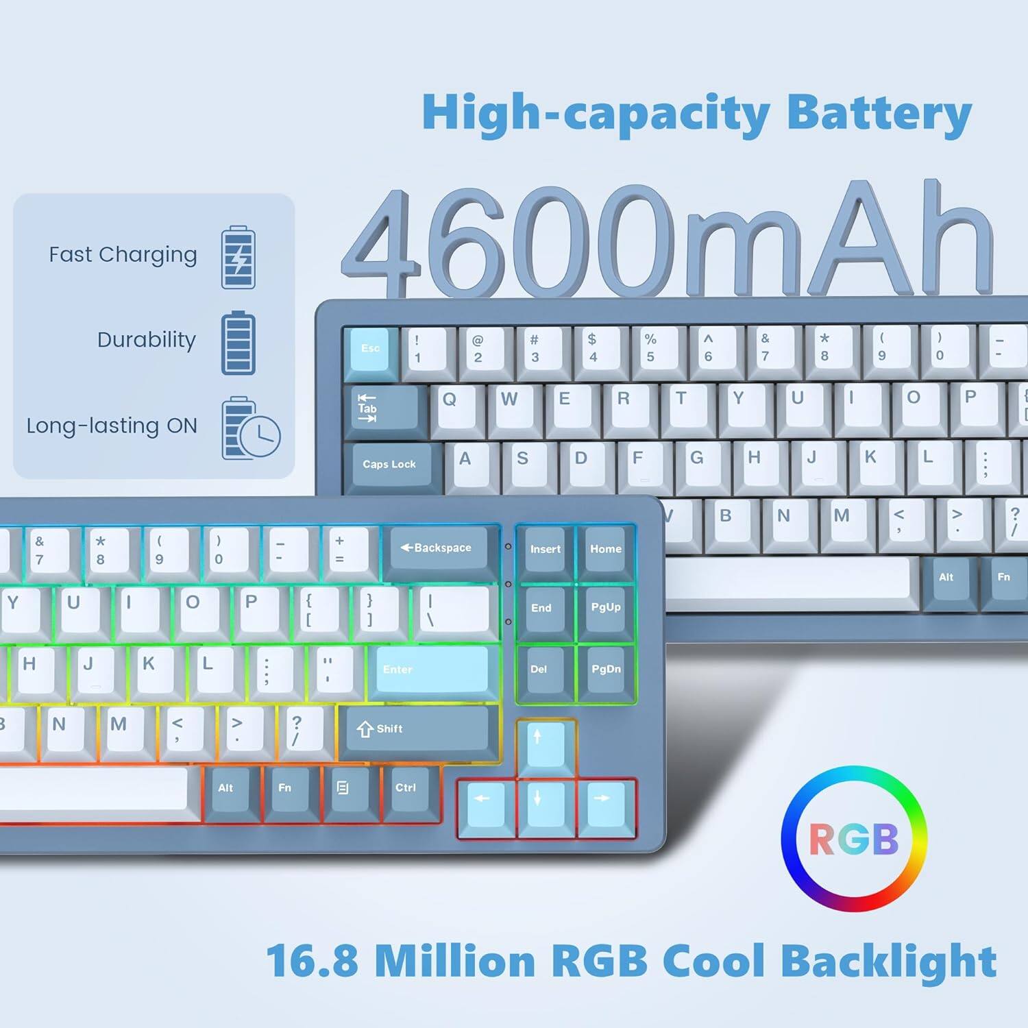 High-capacity Battery  
4600mAh  

Fast Charging  
Durability  
Long-lasting ON  

16.8 Million RGB Cool Backlight