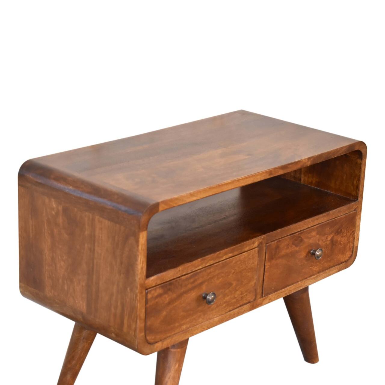 Alt View 2. Artisan Furniture - Artisan Furniture Solid Wood Mini Chestnut Curved Media Unit with 2 Drawers, 1 Open Slot, Dark Brown - Brown.