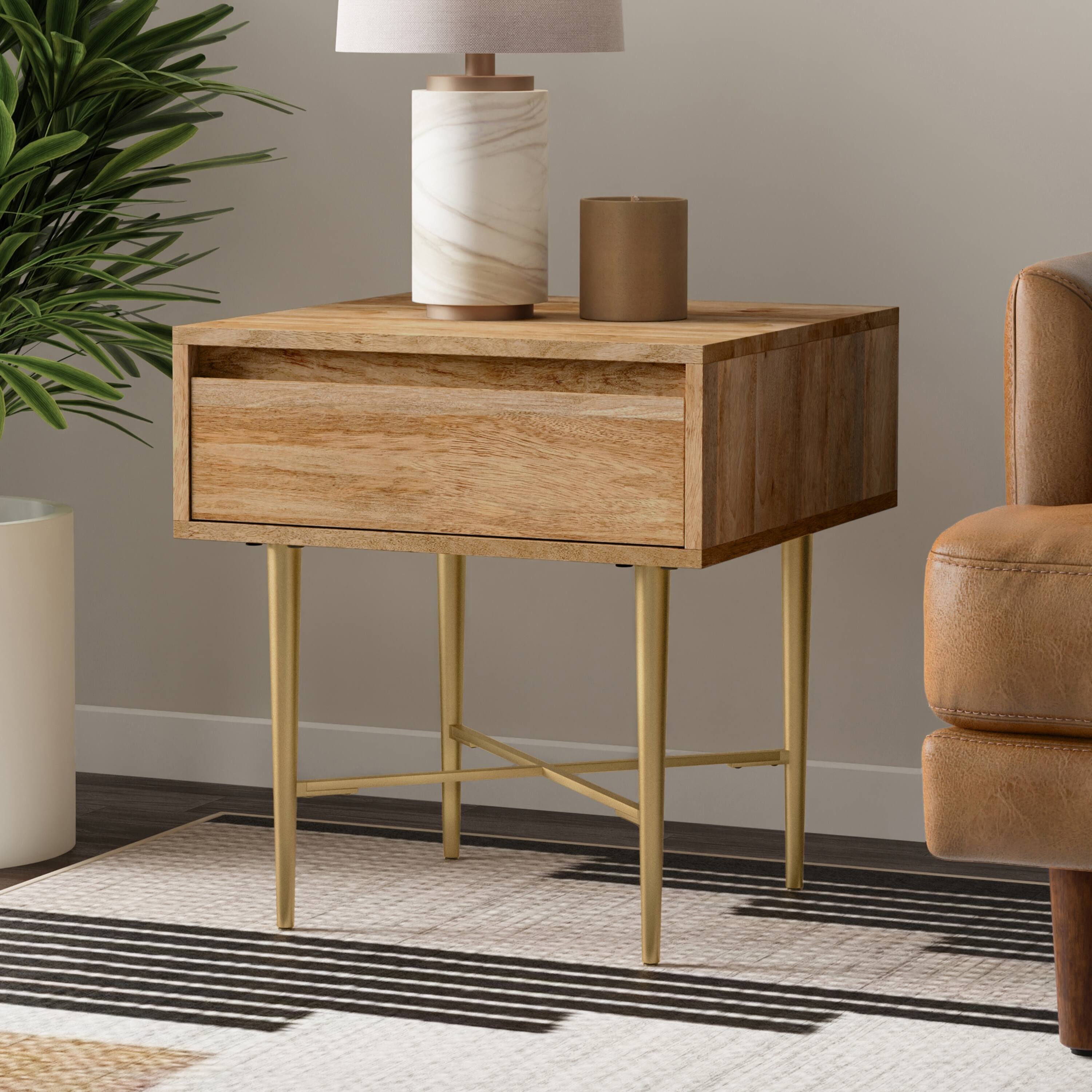 Angle. Simpli Home - Fallon SOLID MANGO WOOD 20 inch Wide Square Contemporary End Table with Drawer in Natural - Natural.
