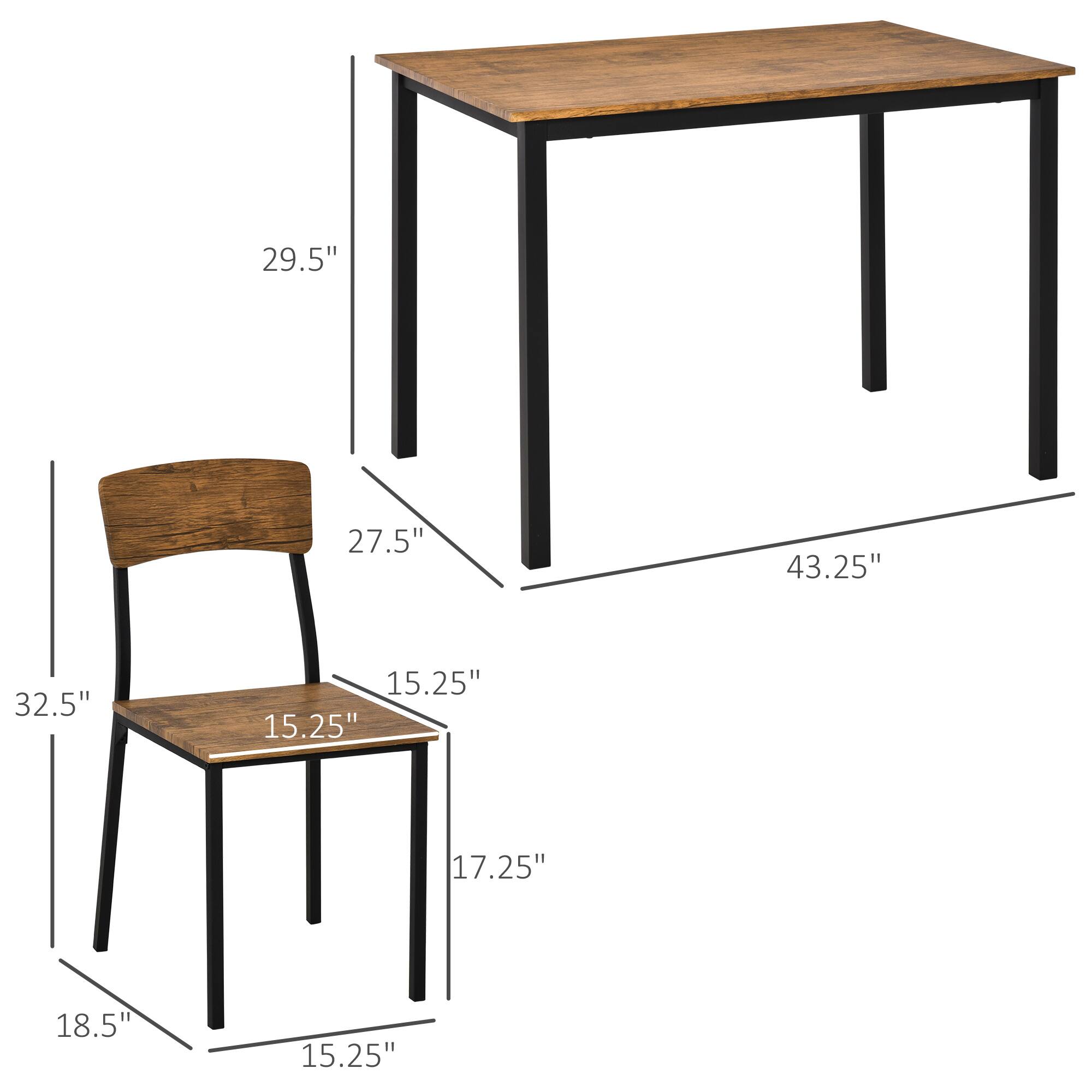 Table: 29.5", 43.25"
Chair: 32.5", 27.5", 15.25", 15.25", 17.25", 18.5"