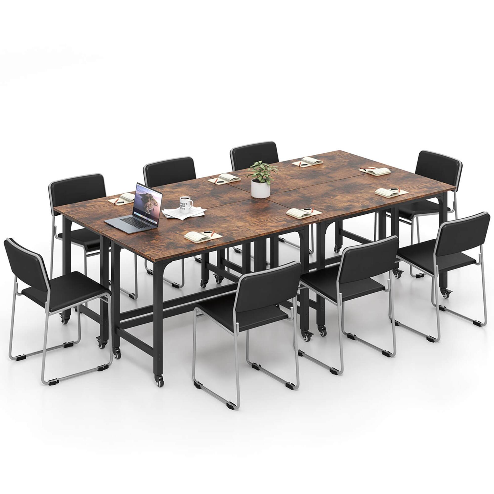 Alt View 9. Costway - Costway 4 PCS Rolling Computer Desk Metal Frame PC Laptop Table Wood Top Study Workstation - Rustic Brown,Black.