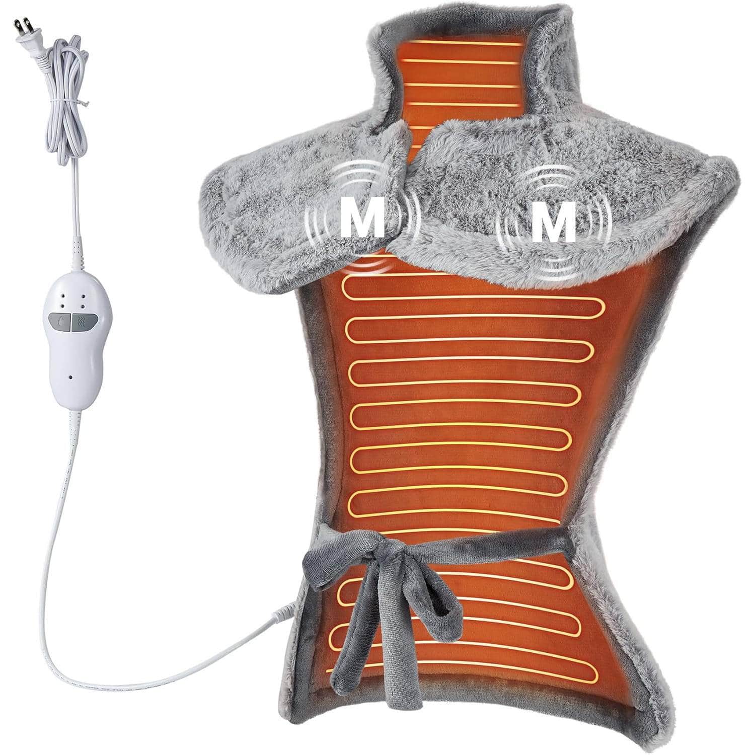 Acekool - 35"x24" Electric 2 Massaging Heating Pad for Back Neck Shoulders Pain Relief, Best Winter Gifts - Gray