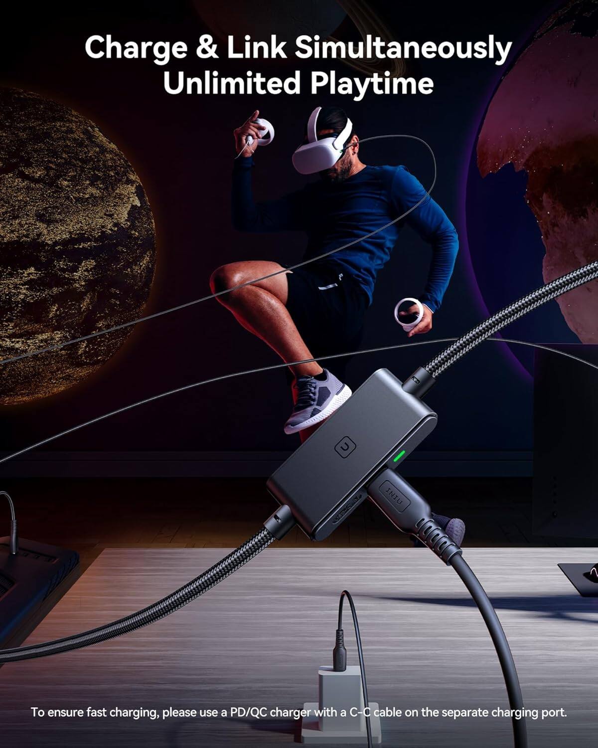 Charge & Link Simultaneously Unlimited Playtime

To ensure fast charging, please use a PD/QC charger with a C-C cable on the separate charging port.