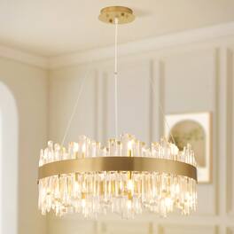 Tiramisubest - Modern Gold Crystal Chandelier, 18-Light Round Brass Chandelier, 24 Inch Melighting Crystal Chandeliers - Gold+Clear