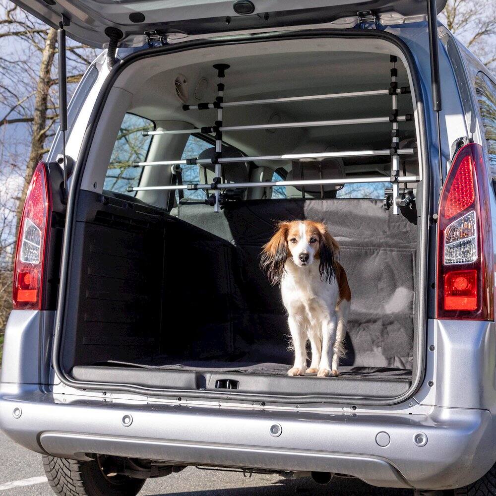 Angle. TRIXIE - Adjustable Aluminum Grid Back Seat Pet Barrier for Dogs - Silver/Black.