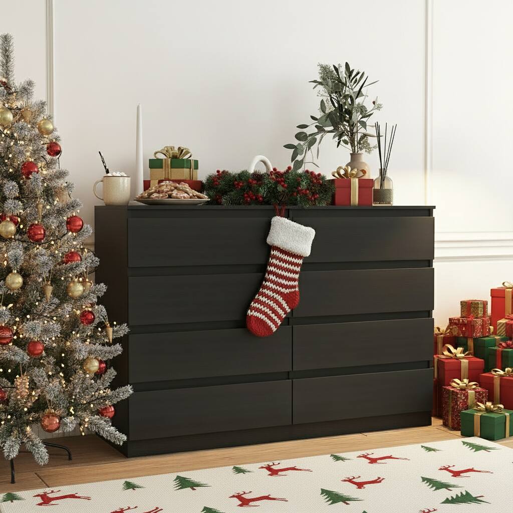 Front. Kadyn - Kadyn 8 Drawer Wide Dressers for Bedroom, Modern Chest of Drawer Organizer, Black - Black.