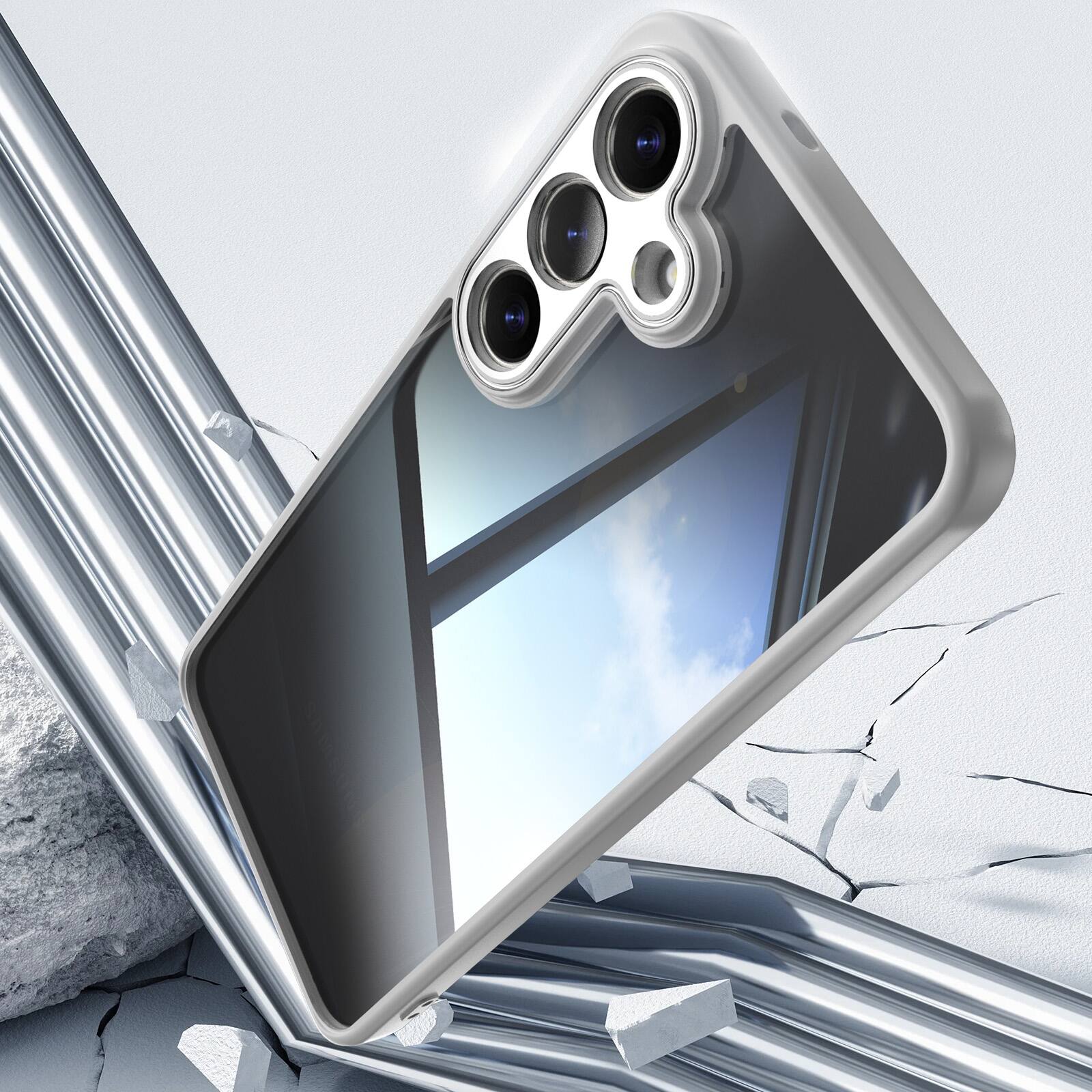 Back. UUCOVER - Clear Protective Case for Samsung Galaxy S26+, Metal Camera Frame Protection, Shockproof Glossy Transparent Slim Cover - Gray.