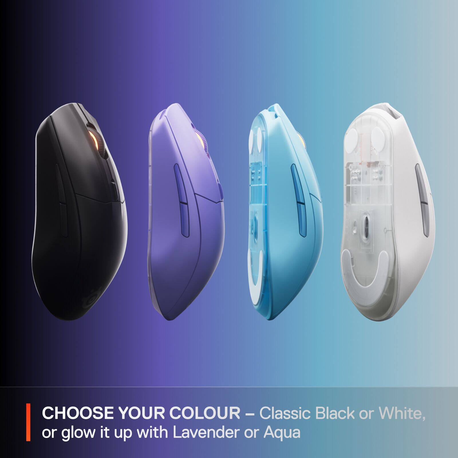 Choose Your Colour - Classic Black or White, or glow it up with Lavender or Aqua.