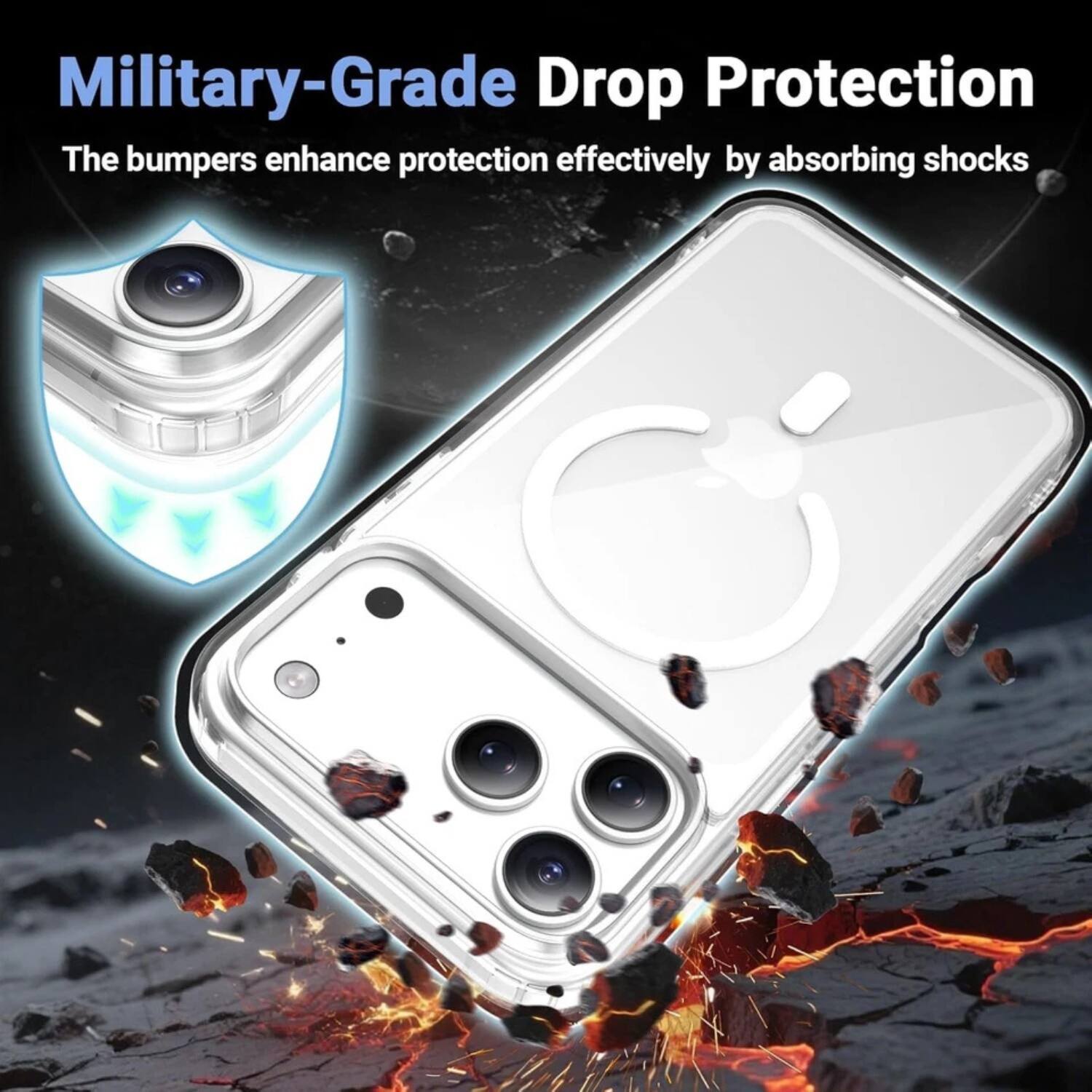 Military-Grade Drop Protection  
The bumpers enhance protection effectively by absorbing shocks