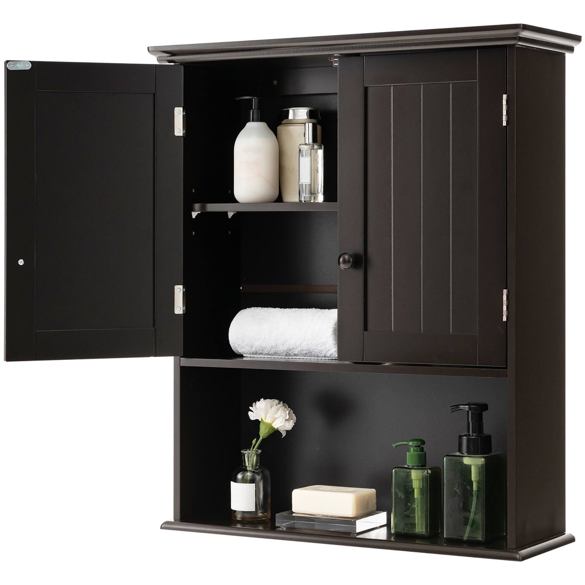 Alt View 9. Costway - Costway Wall Mount Bathroom Cabinet Wooden Medicine Cabinet Storage Organizer Espresso - Espresso.