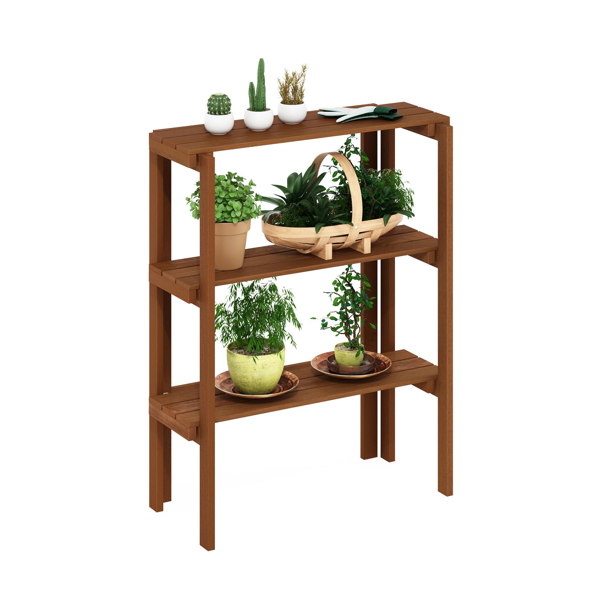 Alt View 3. Furinno - Tioman Outdoor Toolless Multipurpose Display Shelf, Plant Stand, 3-Tier - Natural.