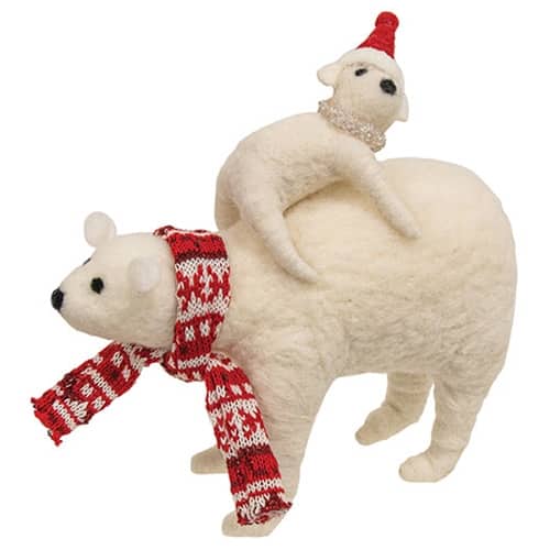BreeBe - Felted Polar Bear Mama and Cub - White, Red