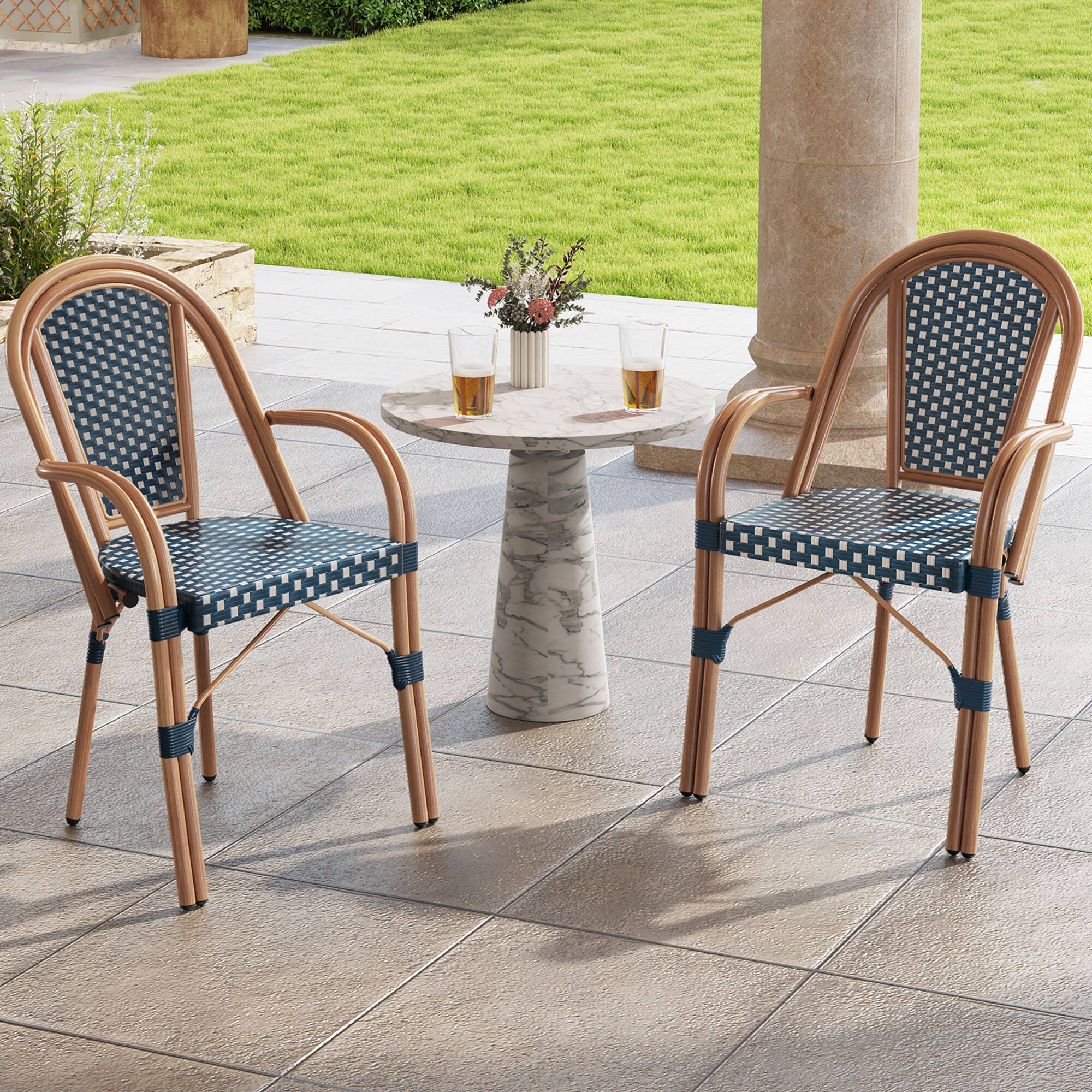 Alt View 4. Gymax - Gymax Outdoor French Bistro Chairs 4 PCS w/ Armrests Galvanized Metal Frame Blue & White - Blue, White.