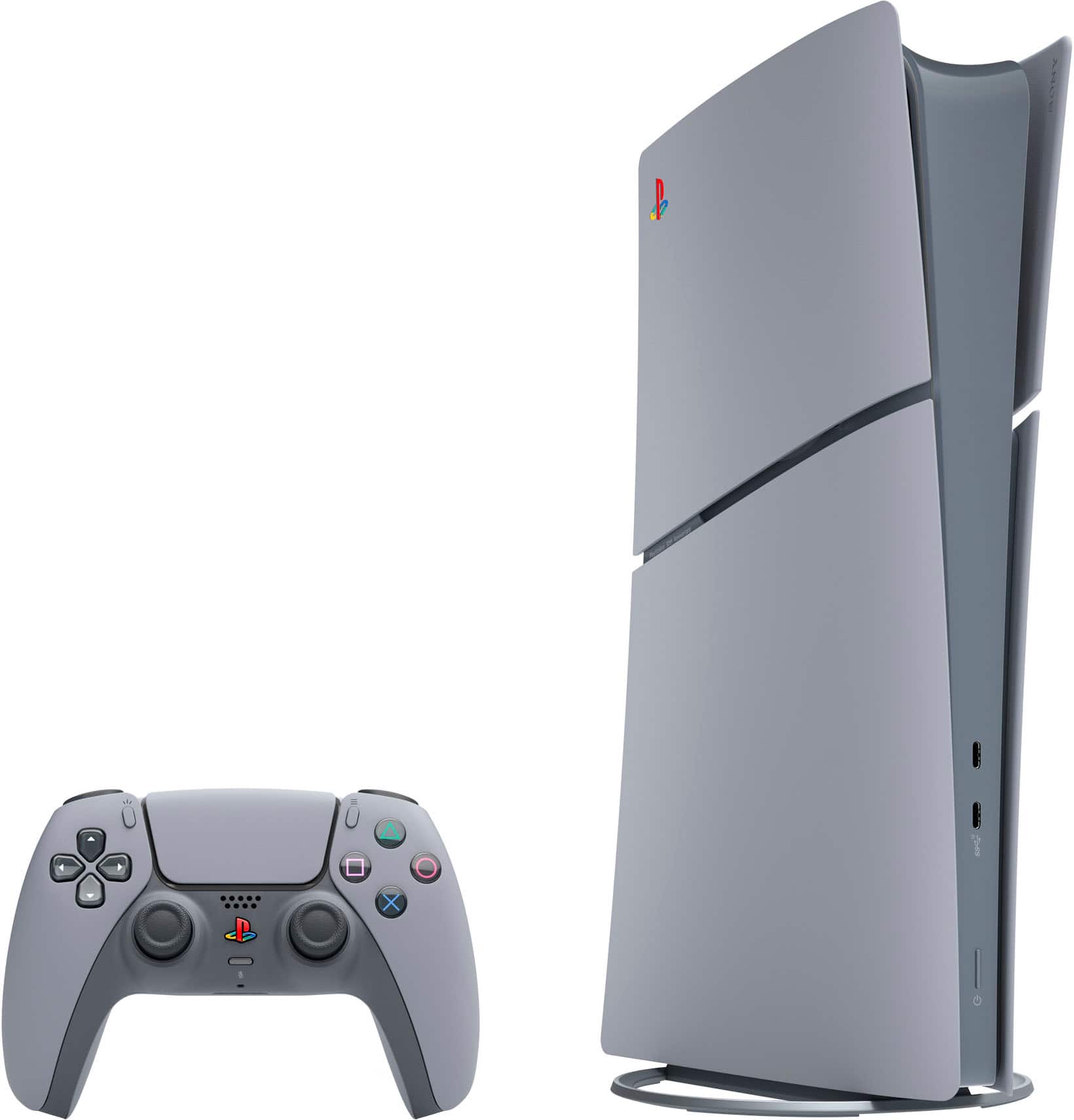 Left. Sony - PlayStation 5 Slim Console Digital Edition – 30th Anniversary Limited Edition Bundle - Gray.