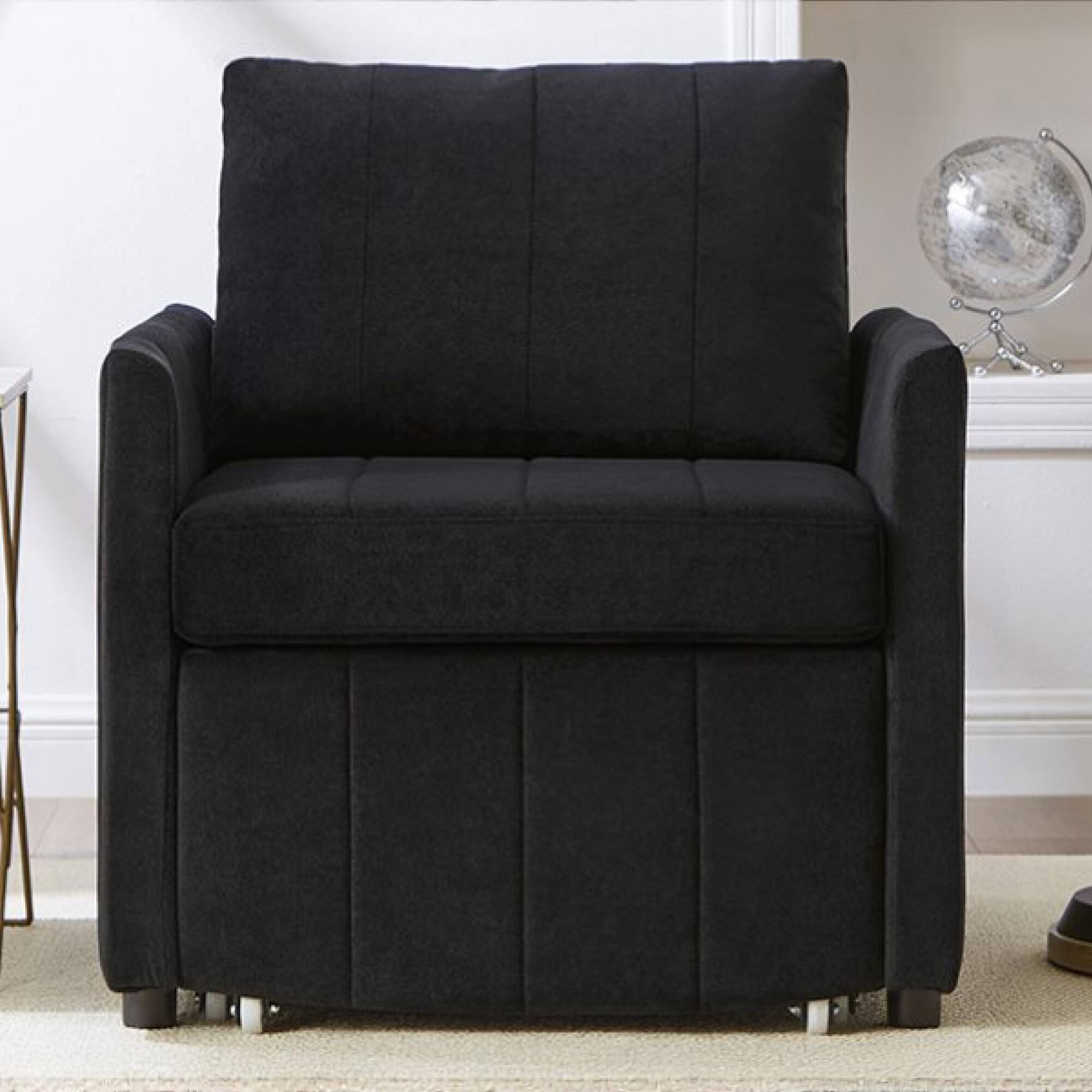 Left. GOODSILO - Convertible Sleeper Sofa with Adjustable Backrest and Storage, Upholstered in Soft Chenille Fabric - Black.