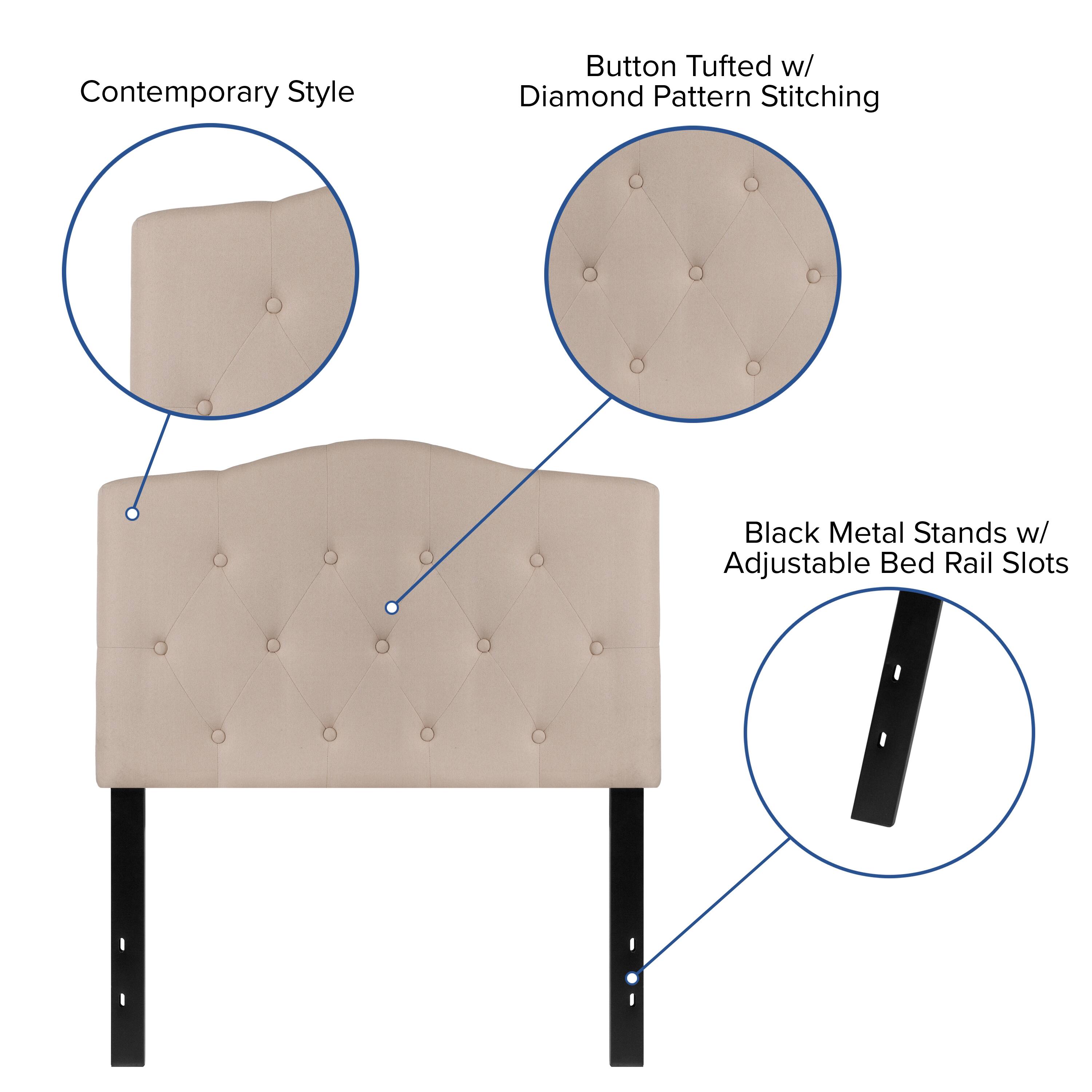 Contemporary Style Button Tufted w/ Diamond Pattern Stitching Black Metal Stands w/ Adjustable Bed Rail Slots