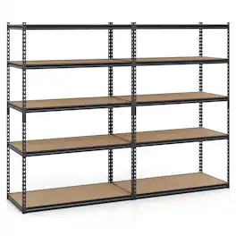 Costway - 2 PCS 72" H x 48" W x 24" D 5-Tier Garage Shelving Unit 2200 LBS Metal Shelves - Black