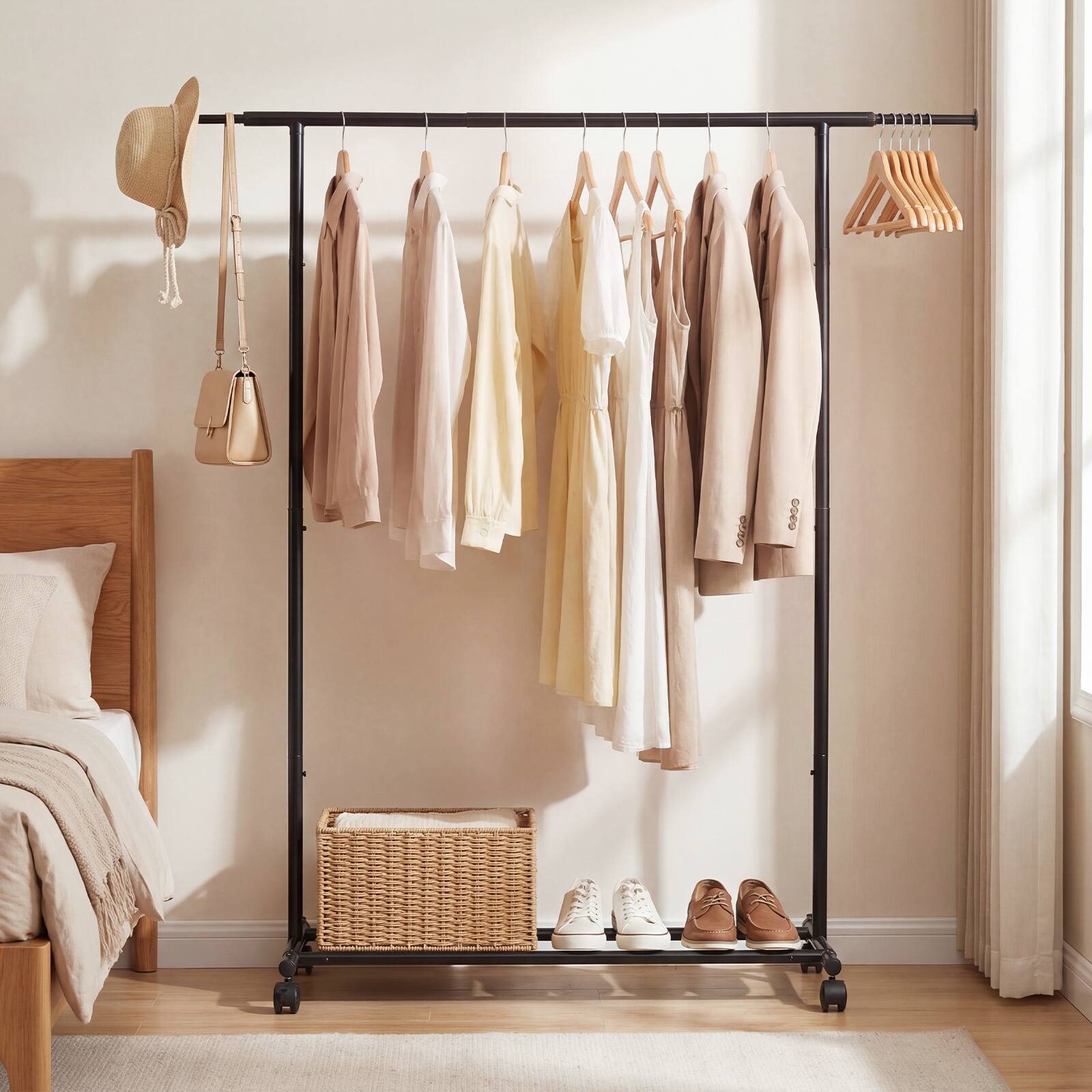 Alt View 4. Costway - Costway Garment Rack with Extendable Rods, Clothes Stand on Wheels for Dressing Rooms - Black.