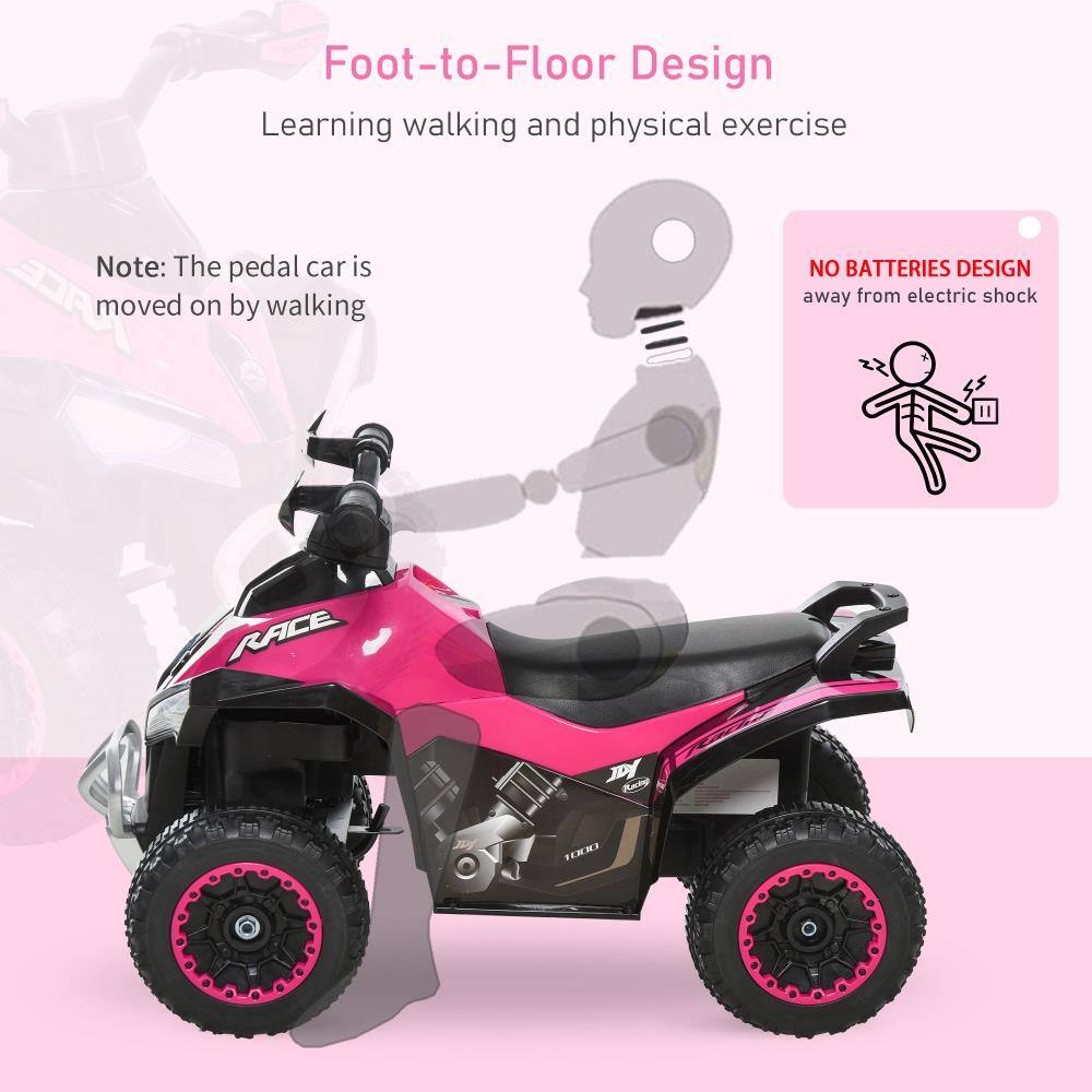 Foot-to-Floor Design  
Learning walking and physical exercise  

Note: The pedal car is moved on by walking  

NO BATTERIES DESIGN  
away from electric shock