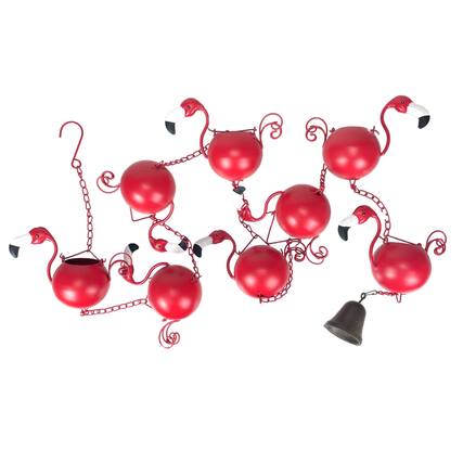 Front. Things2Die4 - 90-Inch Metal Rain Chain - 8 Portly Flamingos, 7" Long Each, Muted Red Finish - Red.