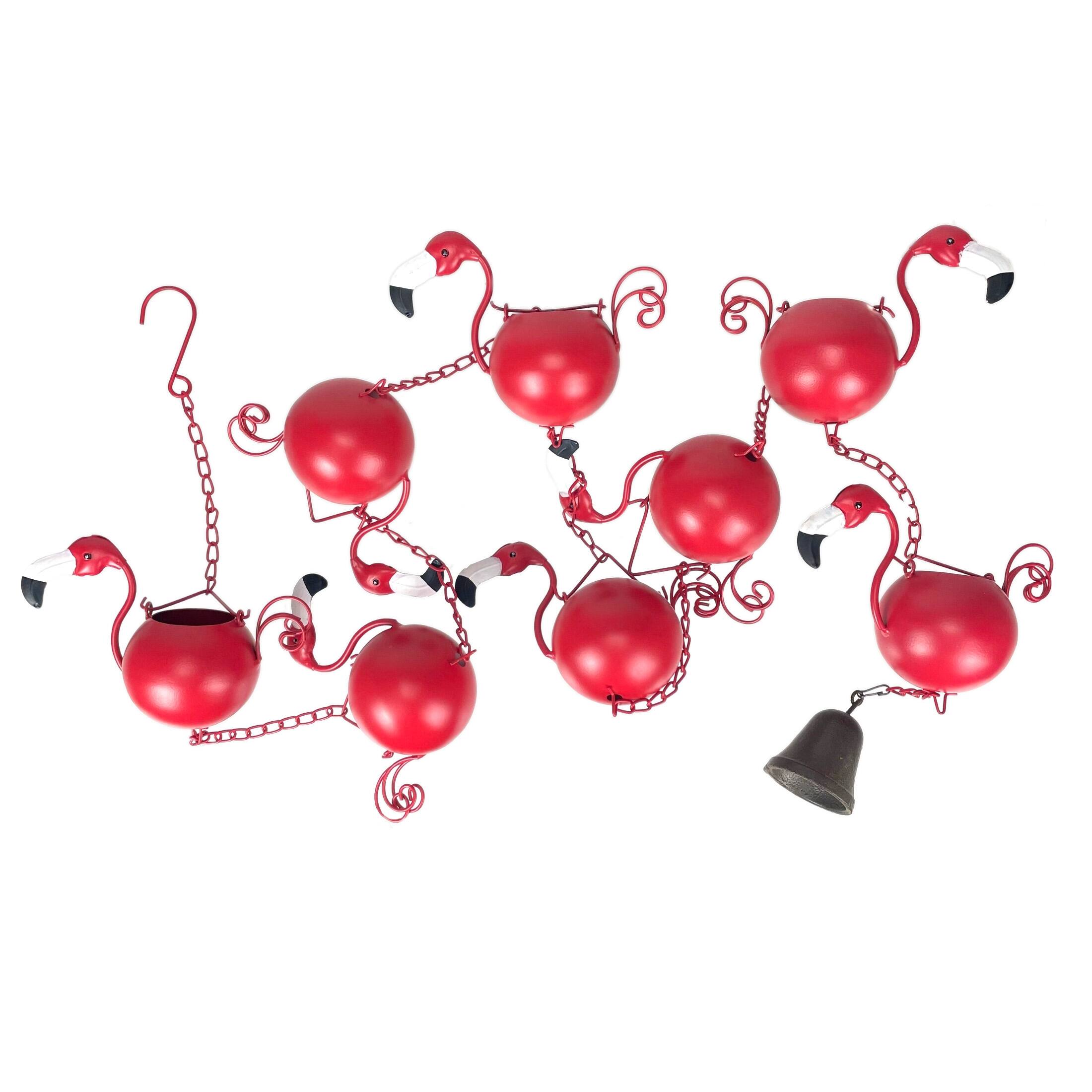 Front. Things2Die4 - 90-Inch Metal Rain Chain - 8 Portly Flamingos, 7" Long Each, Muted Red Finish - Red.
