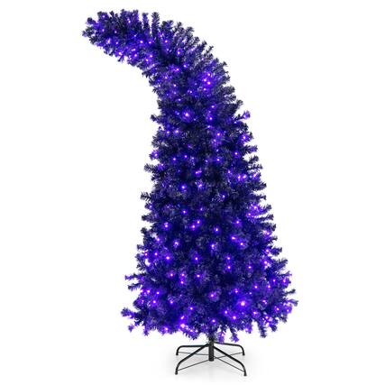 Front. Costway - 7FT Pre-Lit Halloween Tree 8 Flash Modes w/ 400 Purple & Orange Lights - Black.