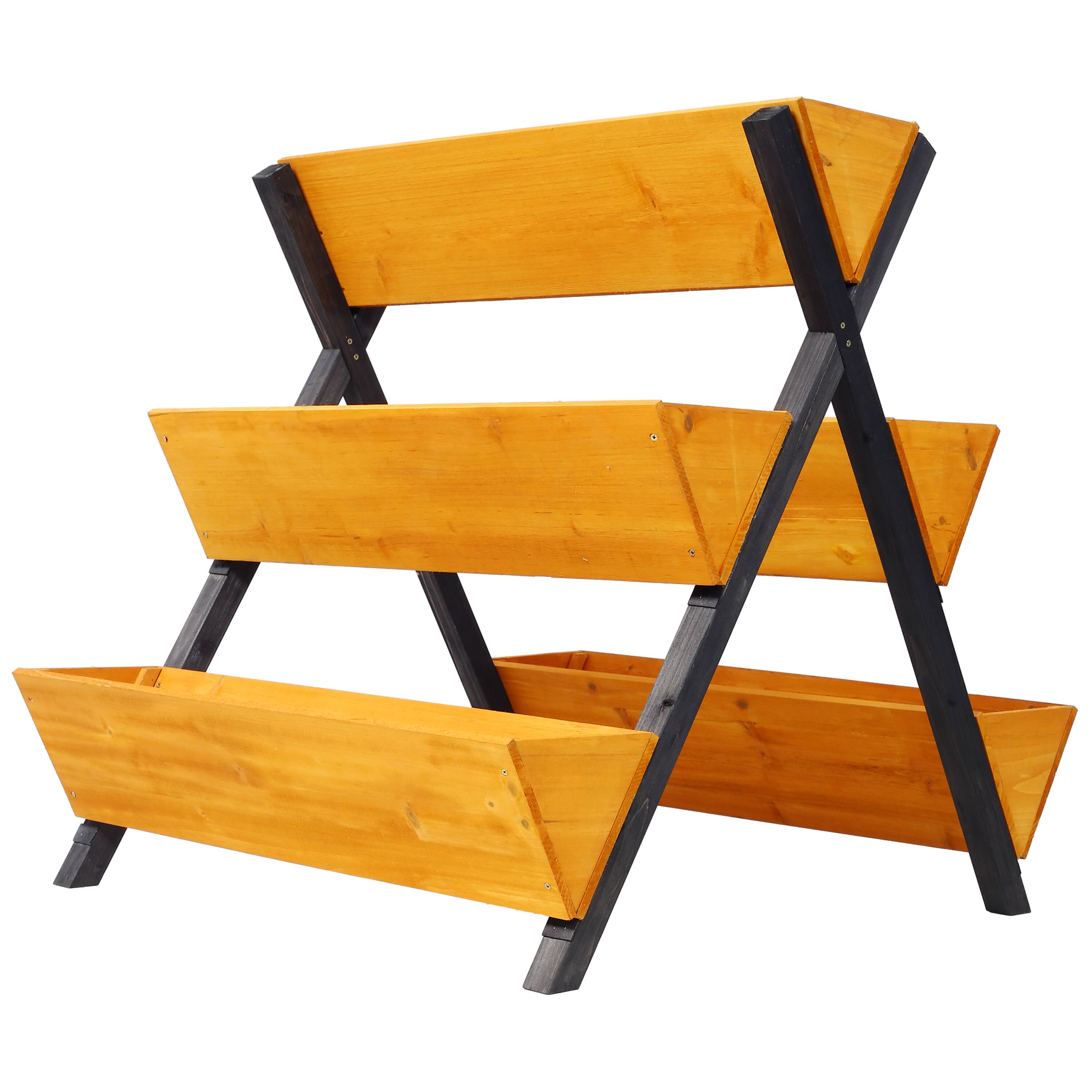 Alt View 3. GOODSILO - 3-Tier Wooden Vertical Raised Garden Bed with Legs - Elevated Planter for Flowers, Herbs, and Vegetables - Brown.