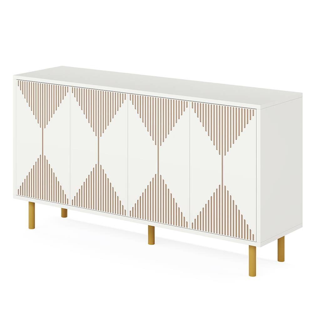 Angle. Kadyn - Kadyn Sideboard Buffet Cabinet,Kitchen Storage Cabinet Modern, 59" Wood Storage Cabinet with Doors,White & Gold - White & Gold.