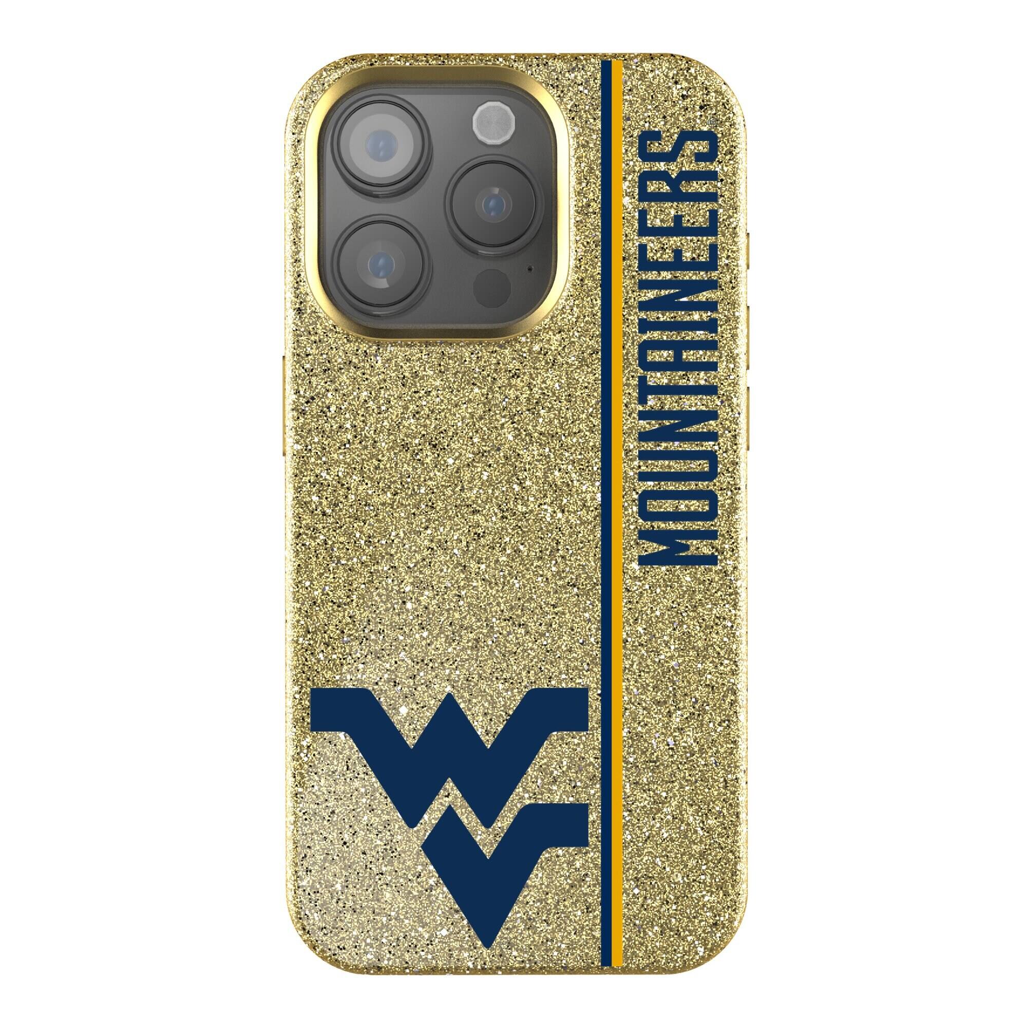 Front. Keyscaper - West Virginia Mountaineers iPhone Bling Case - 15 Pro - Gold.