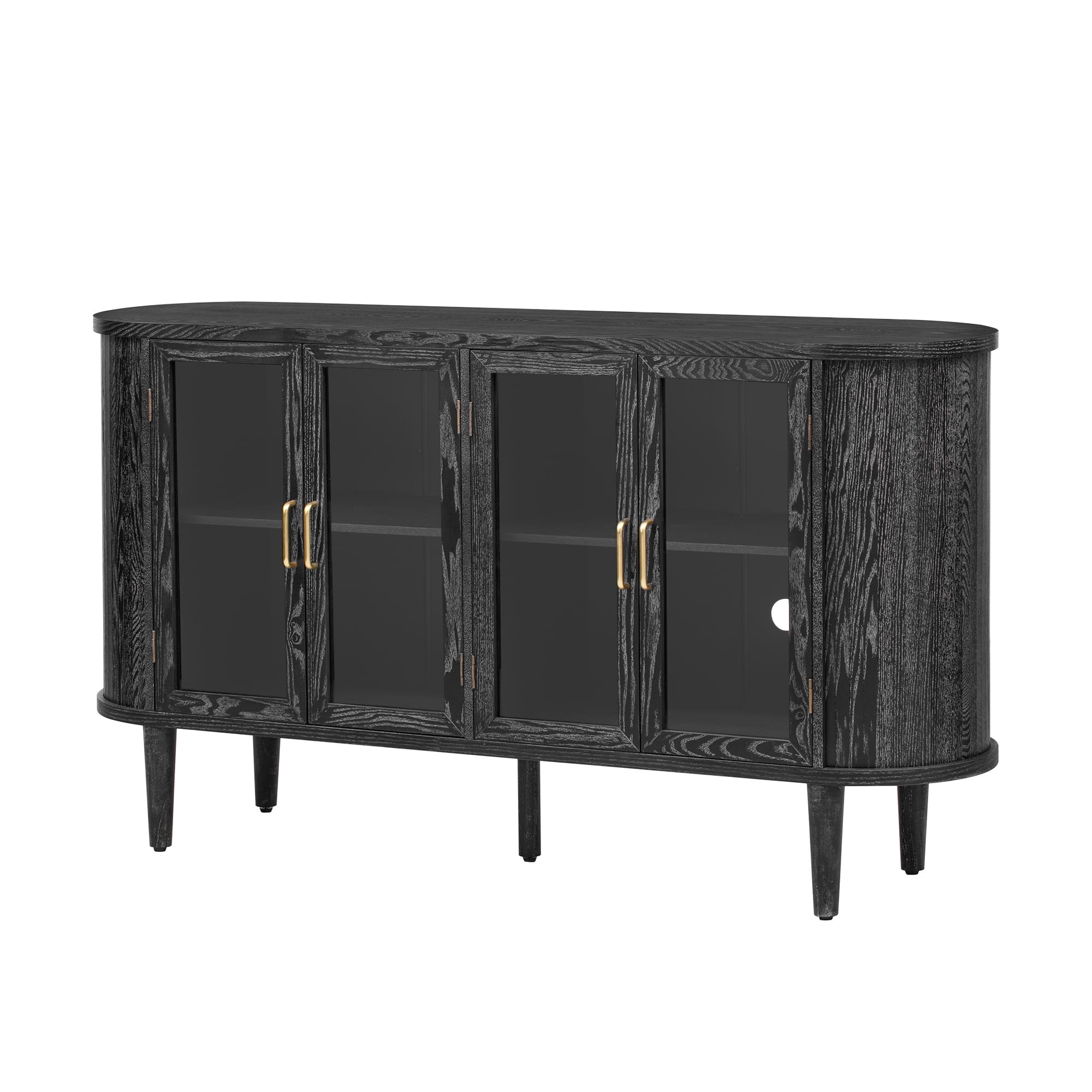 Spaco - Farmhouse Buffet Cabinet,Sideboards with Glass Doors, Adjustable Shelves Storage for Kitchen Dining Room - Black