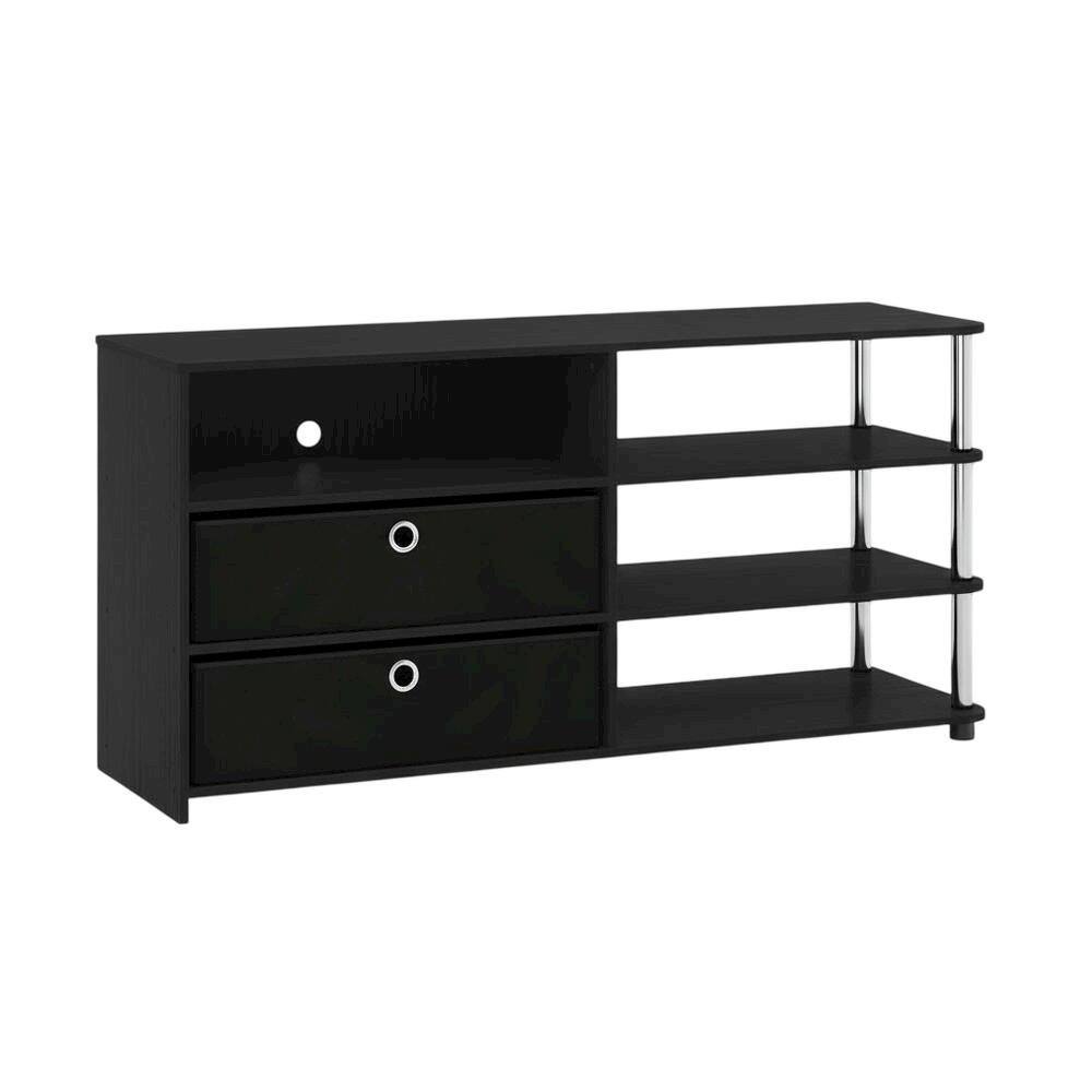 Alt View 3. FurniFact - Wood TV stand for up to 55-inch with storage bins, stainless steel accents - Black.