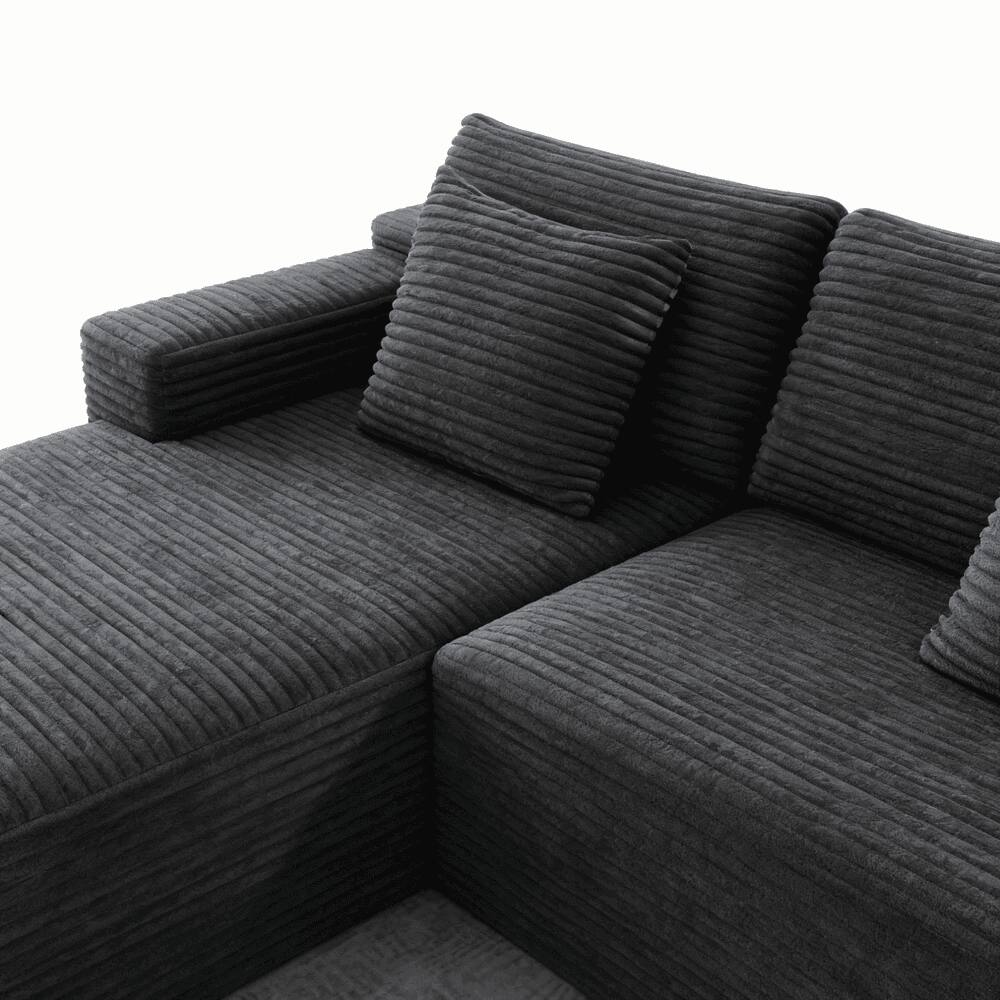 Alt View 5. Kadyn - 104" Right Chaise Sectional Sofa, Corduroy Cloud Design with Deep Seats and No Assembly Required, Grey - Gray.