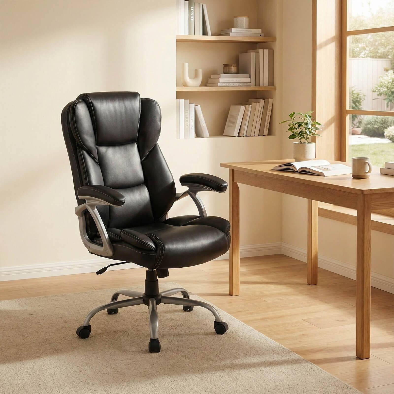 Alt View 1. Costway - Costway Executive Office Chair with Padded Seat & Armrests, Adjustable Height & Backrest - Black.