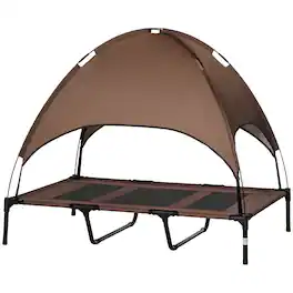 Pawhut - x 36" Elevated Portable Dog Cot Cooling Pet Bed with UV Protection Canopy Shade - Coffee