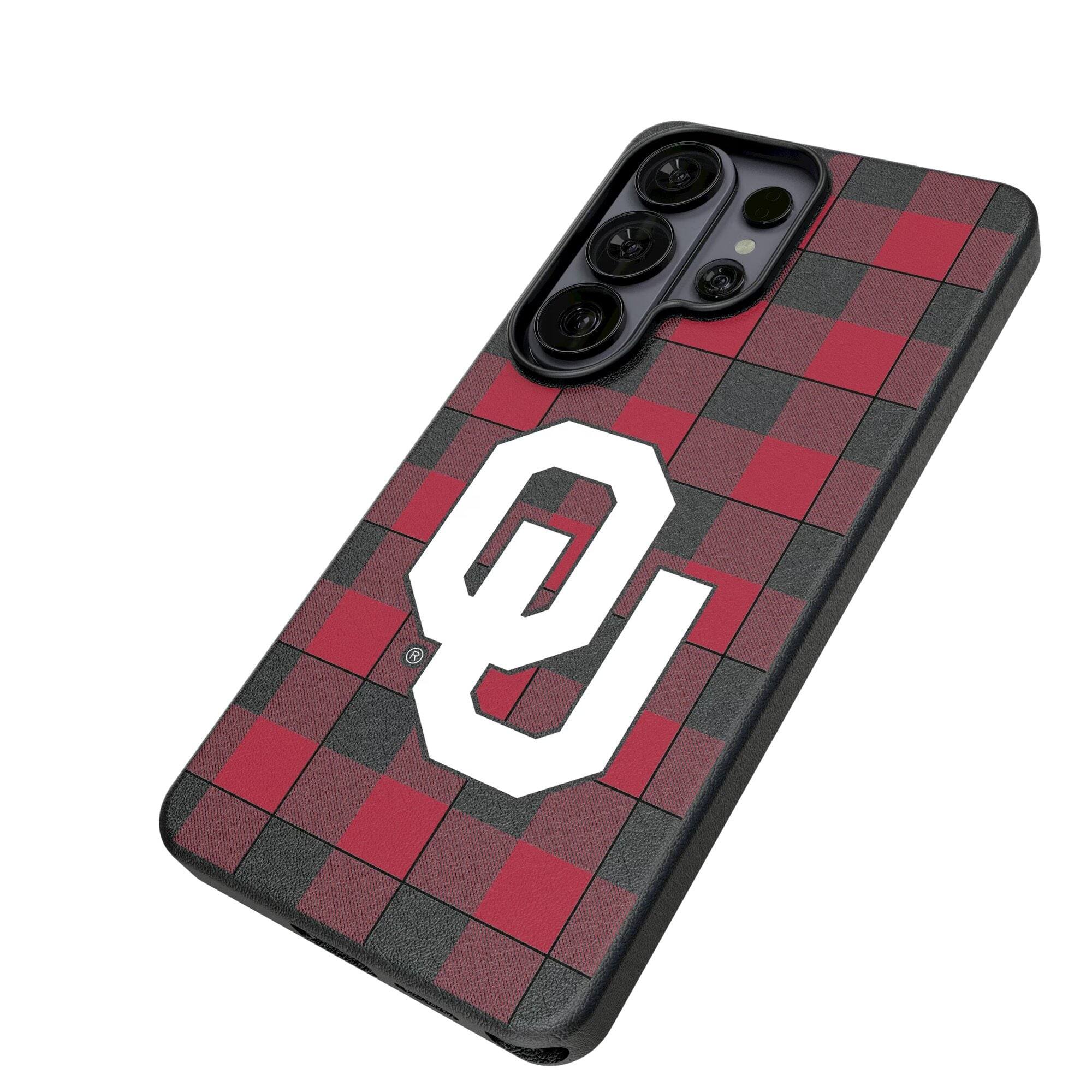 Alt View 1. Keyscaper - Oklahoma Sooners Plaid Galaxy Magnetic Bump Case - S24 - Black.