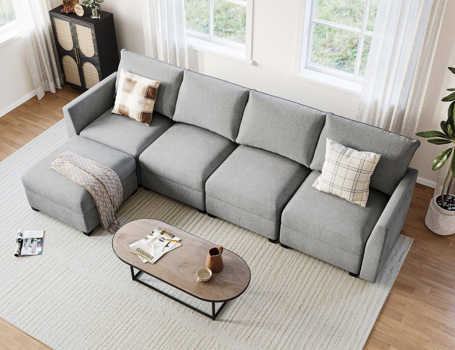 Left. Acekool - Convertible Sectional Sofa Couch, L-Shaped Couch with Reversible Storage Seat & Storage Ottaman - Grey.