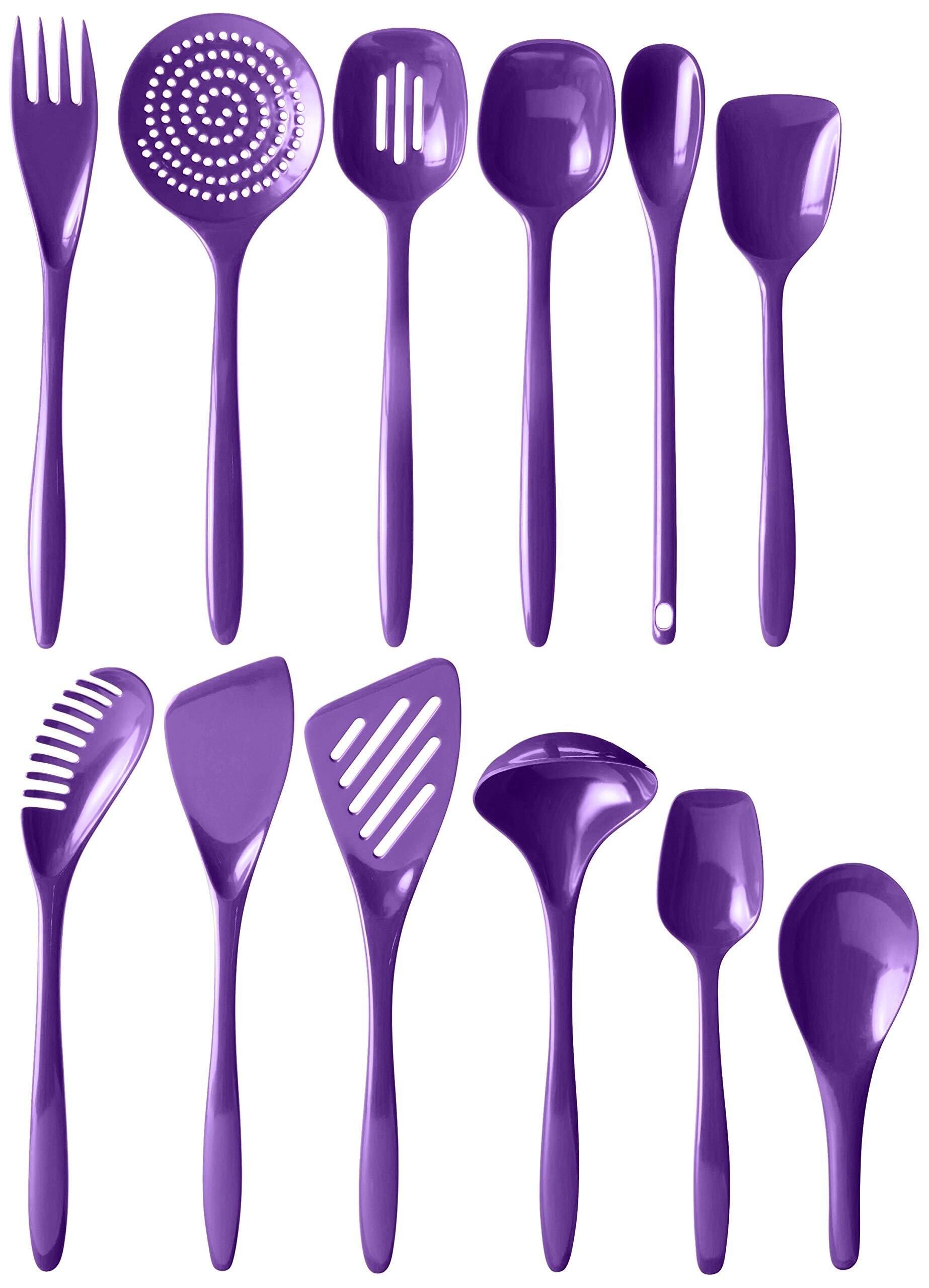 Angle. Hutzler - 12 Piece Cook & Serve Melamine Utensil Set - Violet - Violet.