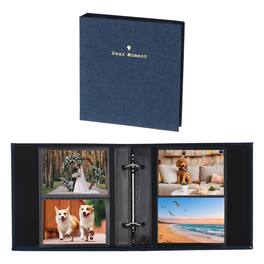 Unique Bargains - Small Photo Album 5.9x5.7 Inch Linen Picture Book, 25 Pages Holds 100 Photos Art Presentation Folder - Navy Blue