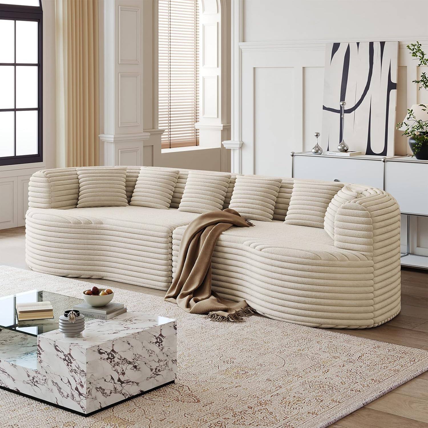Alt View 7. Trinkets Crazed - 106.3" Curved Sectional Sofa Oversized Deep Seat Cloud Couch with 6 Pillows - beige.