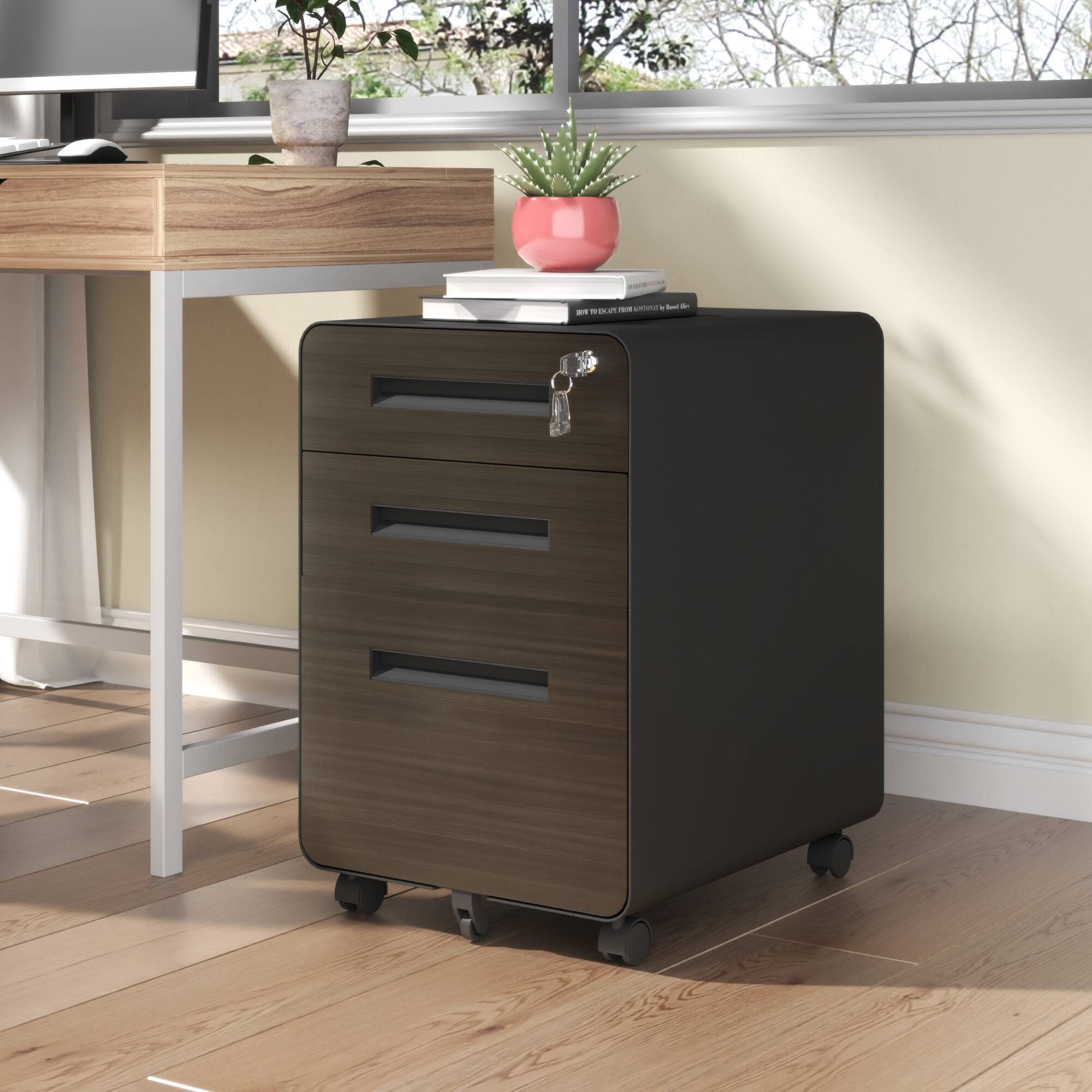 Angle. Dexmalle - Dexmalle-3-Drawer Mobile File Cabinet with Lock-Black.