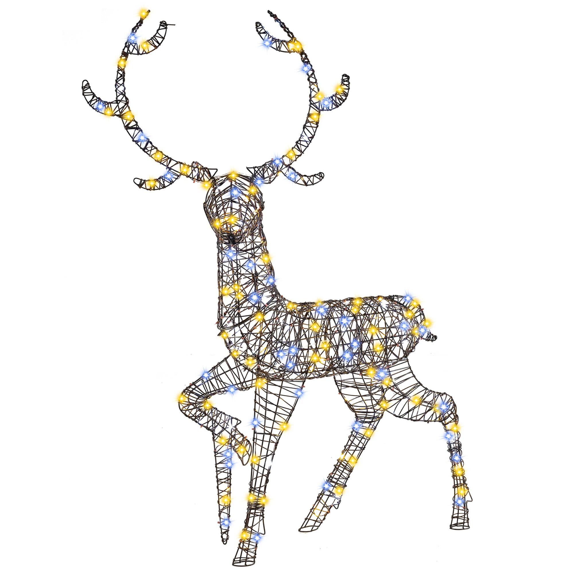 Alt View 9. Gymax - Gymax Christmas 3D Lighted Reindeer Pre-Lit Rattan Buck w/ Large Antlers & 170 LED Lights - Brown.