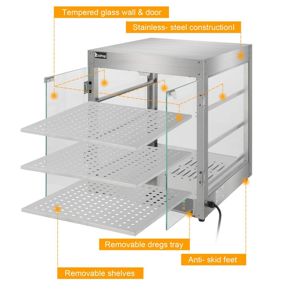 - Tempered glass wall & door
- Stainless-steel construction
- Removable dregs tray
- Anti-skid feet
- Removable shelves