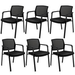 Gymax - 6-Pack Office Conference Chair Set Mesh Guest Reception Stack Chairs w/ Caster Wheels - Black