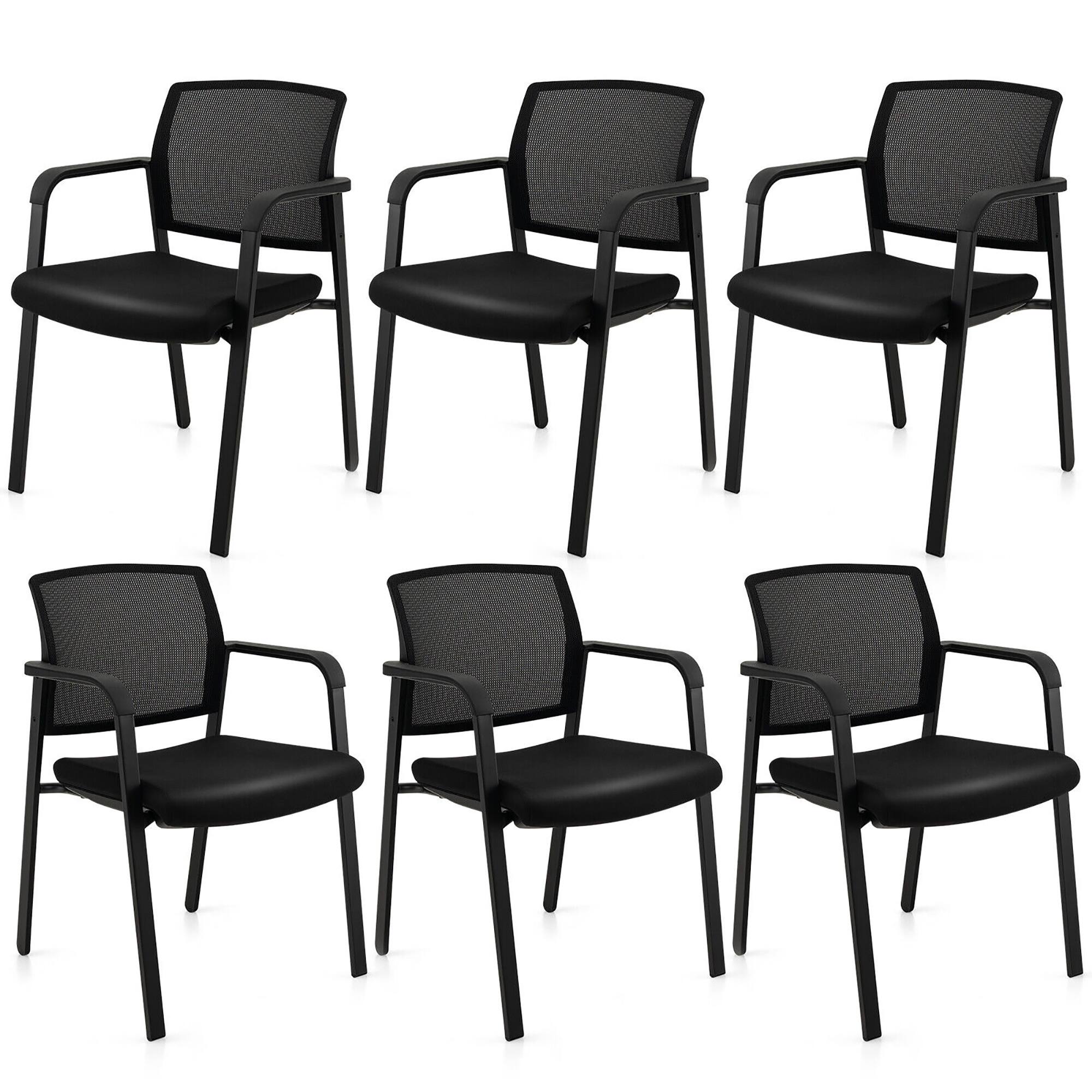 Front. Gymax - Gymax 6-Pack Office Conference Chair Set Mesh Guest Reception Stack Chairs w/ Caster Wheels - Black.