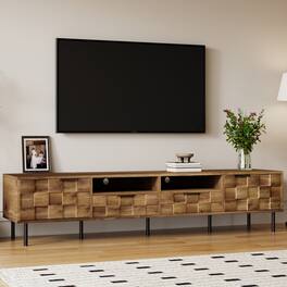 Z-Edge - Mid Century TV Stand with 2 Drawers, Media Console for TVs up to 85'', Entertainment Center with Storage for Living Room - Natural