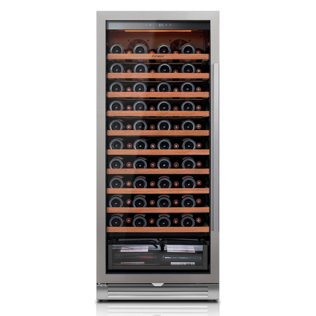 Ca'Lefort - 24 inch 90-Bottle Wine Cooler Refrigerator Freestanding/Built-In 3-Color LED Lighting ，for Home, Bar & Office - Stainless Steel